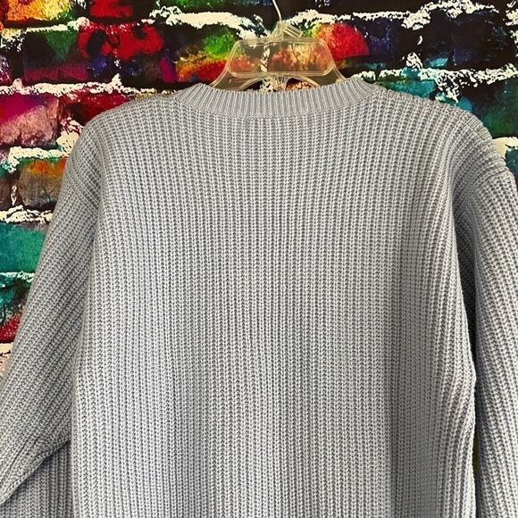 Vintage Joan Harper Chunky Cable Knit Pocket Sweater Medium Light Blue - Picture 9 of 9